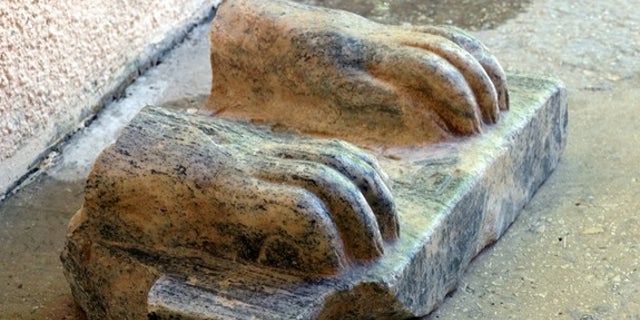 This sphinx fragment was found by archaeologists with the Hebrew University of Jerusalem during excavations at Hazor.