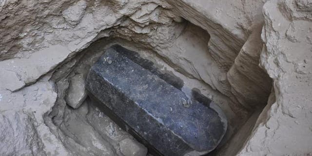 The giant black granite sarcophagus discovered in Alexandria, Egypt. (Egyptian Ministry of Antiquities)