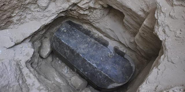 The giant black granite sarcophagus discovered in Alexandria, Egypt. (Egyptian Ministry of Antiquities)
