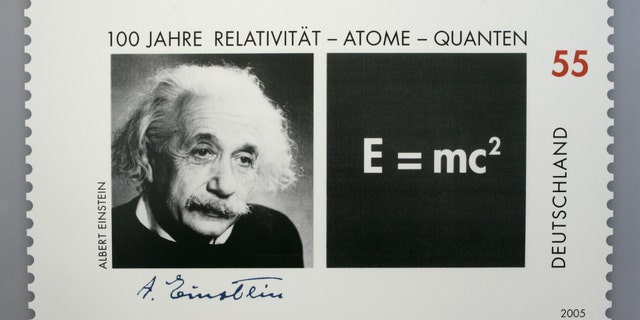 Picture shows a German 55 euro cents special edition stamp commemorating the the 100th anniversary of the publication of late German-born physicist Albert Einstein's Theory of Relativity in Berlin June 15, 2005. The stamp will be available in July 2005. - RTXNJZ3