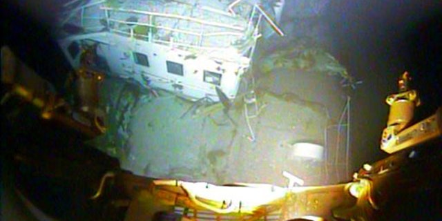 In this photograph released by the National Transportation Safety Board on Sunday, Jan. 3, 2016, the detached navigation bridge of the sunken freighter El Faro is seen on the seafloor, 15,000-feet deep near the Bahamas.