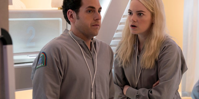 Jonah Hill, left, and Emma Stone in "Maniac."