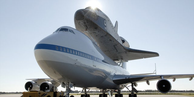 Space shuttle Endeavour, seen here in 2008 atop NASA's Boeing 747 carrier aircraft, will arrive in Los Angeles on Sept. 2012, for delivery to the California Science Center.