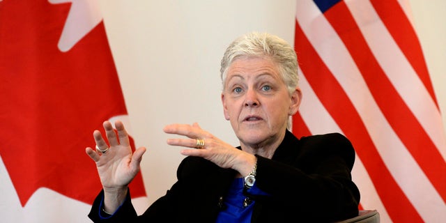 April 7, 2015: U.S. Environmental Protection Agency (EPA) Administrator Gina McCarthy speaks during a town hall meeting at the University of Ottawa in Ottawa.