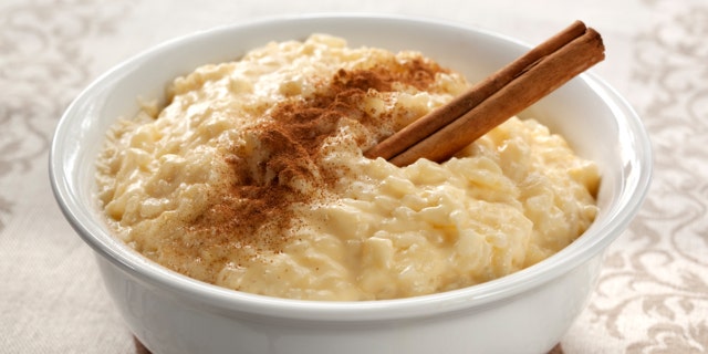 Creamy rice pudding with cinnamon. A simple, nutritious dessert made from rice, milk, eggs, vanilla and sugar.