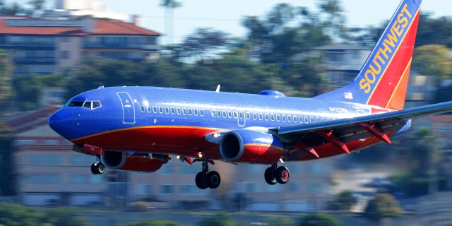 A Southwest Airlines jet comes in to land at Lindbergh Field in San Diego, California February 25, 2015. Southwest Airlines Co said it pulled 128 aircraft out of service on Tuesday after it discovered that they were overdue for a required check of the standby hydraulic system that serves as a backup to the planes' primary systems. REUTERS/Mike Blake (UNITED STATES - Tags: TRANSPORT BUSINESS) - RTR4R5QH