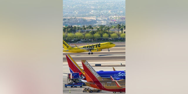 Las Vegas, Nevada,USA - March 16, 2017 : Busy morning traffic at Mccarran International Airport in Las Vegas . Southwest airline is one of the most frequent flyer in this region. Las Vegas is famous for entertainment and night show.