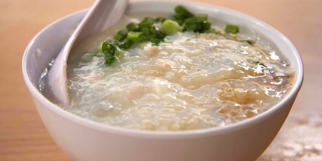 Traditional chinese porridge rice gruel in bowl