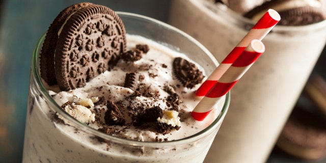 Homemade Cookies and Cream Milkshake in a Tall Glass
