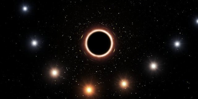 An artist's impression shows S2 traveling close to the supermassive black hole at the Milky Way's center.