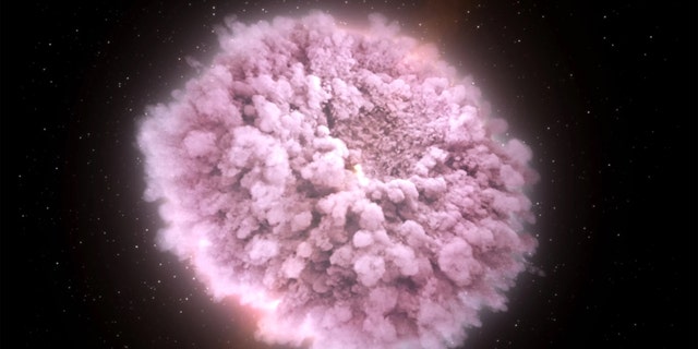 An artist's depiction of the brilliant visible-light aftermath of the merger of two neutron stars. Credit: NASA's Goddard Space Flight Center/CI Lab