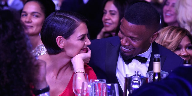 Katie Holmes and Jamie Foxx attend the Clive Davis and Recording Academy Pre-GRAMMY Gala and GRAMMY Salute to Industry Icons Honoring Jay-Z on January 27, 2018 in New York City. (Photo by Kevin Mazur/Getty Images for NARAS)