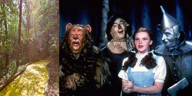 FILE - In this 1939 file photo originally released by Warner Bros., from left, Bert Lahr as the Cowardly Lion, Ray Bolger as the Scarecrow, Judy Garland as Dorothy, and Jack Haley as the Tin Woodman, are shown in a scene from "The Wizard of Oz." (AP Photo/Warner Bros., file)