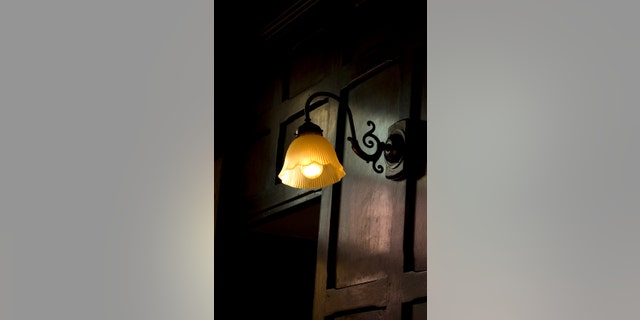 An old fashioned, wall-mounted, lamp shade