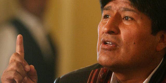 Bolivian president Evo Morales gestures during a press conference with foreign press in La Paz, Bolivia.