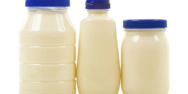 Tree jars with mayonnaise; isolated, clipping path included