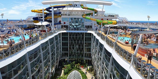 The stunning interior boats 16 decks and a capacity for over 6,360 guests.