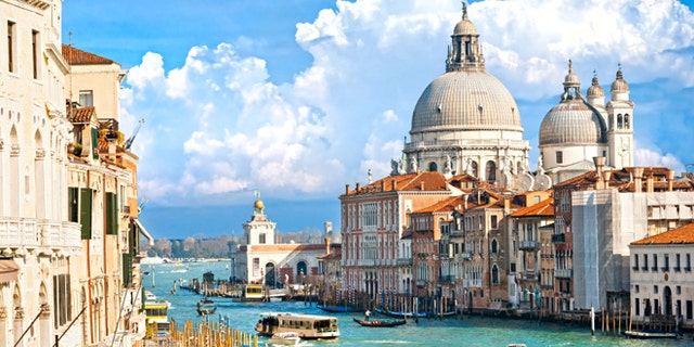 Venice, view of grand canal and basilica of santa maria della salute. Italy.