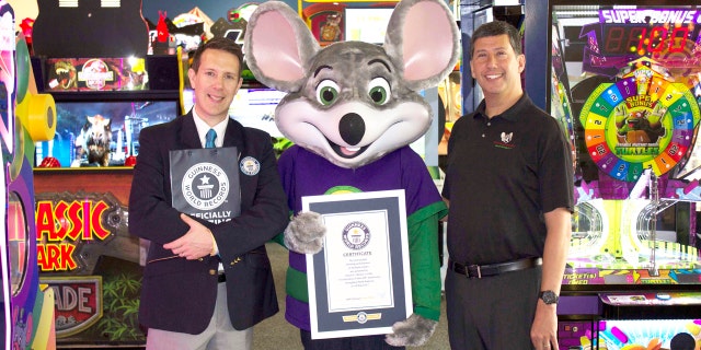 To celebrate its 40th anniversary, Chuck E. Cheese guests broke a Guinness Book of World Records on May 19, 2017 for the most people blowing party blowers simultaneously for 10 seconds.