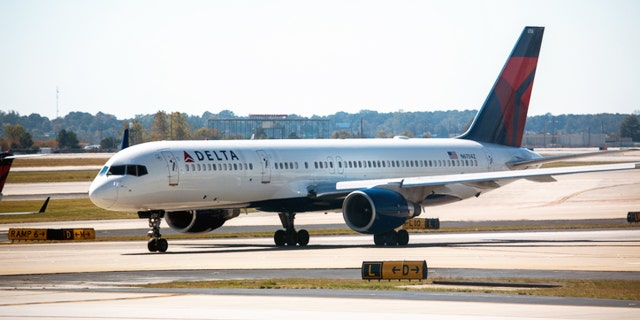 A Delta Air Lines plane prepares to take off at Hartsfield-Jackson Atlanta International Airport.