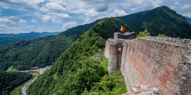 Ruined Poenari Castle on Mount Cetatea in Romania
