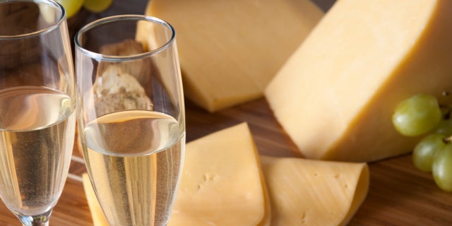 champagne, grapes and cheese