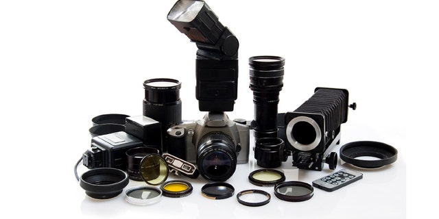 Photographic equipment isolated on white background.