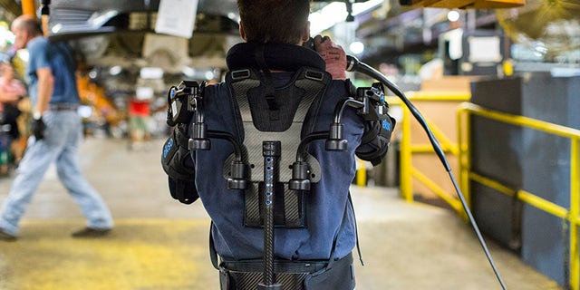 Called EksoVest, the wearable technology elevates and supports a workerâs arms while performing overhead tasks.