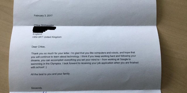 Letter from Google CEO Sundar Pichai.