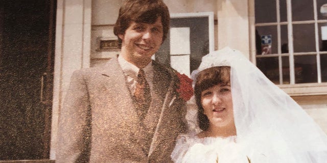 Collect photo of Danny Hunt on his wedding day to wife Mandy. See National News story NNCANCER; Eye cancer misdiagnosed as migraine ate a giant hole in a father-of-four's face. Doctors told Danny Hunt, 58, he was suffering from migraines before it was discovered he had a severe form of cancer in his eye. Mr Huntâs right eye was removed along with bone in his nose and jaw. Now doctors have created a special âflapâ using skin from his back and an artery in his leg to cover the horrific hole in his face caused by the cancer.