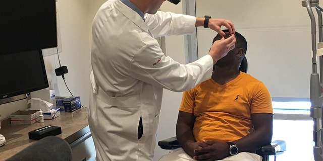 Rasaan Urquhart, 25, gets a checkup at Wills Eye Hospital in Philadelphia.