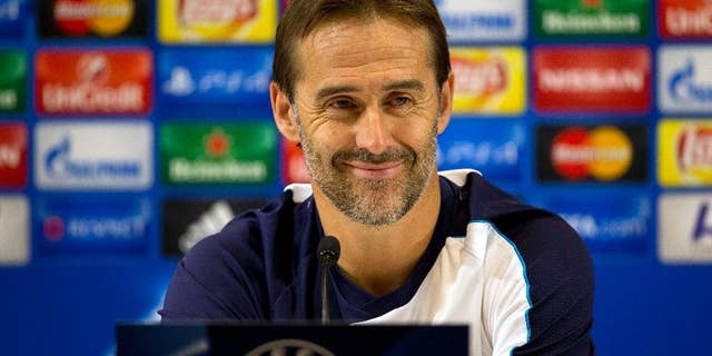 FILE - In this Tuesday, Nov. 3, 2015 file photo, Porto's then head coach Julen Lopetegui smiles during a press conference ahead of a group G Champions League soccer match against Maccabi Tel Aviv in Haifa, Israel. Spain’s soccer federation on Thursday, July 18, 2016 says Julen Lopetegui is the new coach of the national team. Lopetegui replaces Vicente Del Bosque, who resigned after Spain’s elimination in the round of 16 of the European Championship last month. (AP Photo/Ariel Schalit, file)