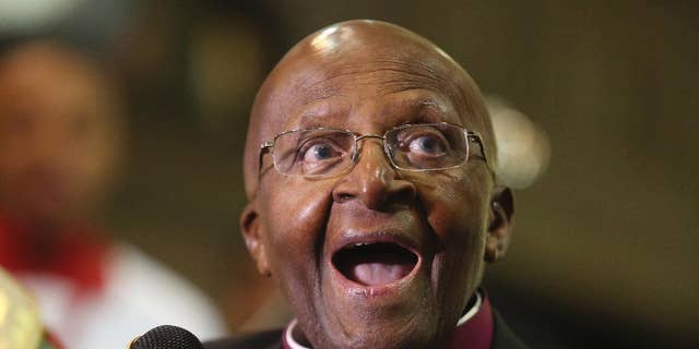FILE - In this July 2016 file photo, Anglican Archbishop Emeritus Desmond Tutu takes part in a Mass to celebrate four decades of episcopal ministry at a special thanksgiving Mass at St Mary's Cathedral in Johannesburg. Nobel laureate Desmond Tutu was readmitted to a South African hospital on Saturday, Sept. 17, 2016,  just days after he left following three weeks of treatment there. The 84-year-old retired archbishop returned to the hospital "as a precaution after his surgical wound had shown signs of infection," a family statement quoted Tutu's wife, Leah, as saying. (AP Photo/Denis Farrell, File)
