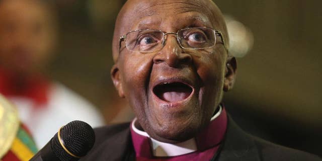 FILE - In this July 2016 file photo, Anglican Archbishop Emeritus Desmond Tutu takes part in a Mass to celebrate four decades of episcopal ministry at a special thanksgiving Mass at St Mary's Cathedral in Johannesburg. Nobel laureate Desmond Tutu was readmitted to a South African hospital on Saturday, Sept. 17, 2016, just days after he left following three weeks of treatment there. The 84-year-old retired archbishop returned to the hospital "as a precaution after his surgical wound had shown signs of infection," a family statement quoted Tutu's wife, Leah, as saying. (AP Photo/Denis Farrell, File)