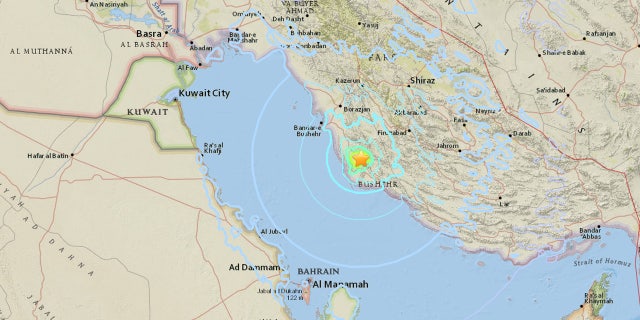 The U.S. Geological Survey said the magnitude 5.5 earthquake struck about 60 miles east of Bushehr.