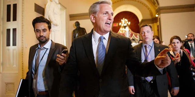 In this photo, taken June 11, 2014, Speaker of the House Kevin McCarthy of California, Whip, has left the office of Speaker of the House John Bener in Capitol Hill, Washington.  