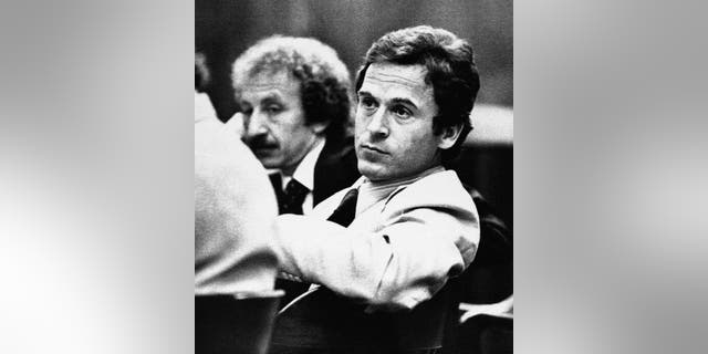 FILE - In this April 26, 1979, file photo, Ted Bundy leans back in his chair in the courtroom before his trial in Tallahassee, Fla. One of the most notorious serial killers in American history, Bundy is believed to have killed at least 30 young women across the United States in the 1970s. Bundy was one of the hundreds of fugitives who have appeared on the FBI's Ten Most Wanted Fugitives list. (AP Photo/Mark Foley, File)