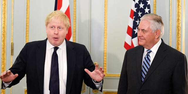 U.K. Foreign Secretary Boris Johnson greeted U.S. Secretary of State Rex Tillerson this week.