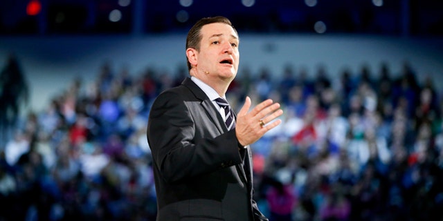 Sen. Ted Cruz, R-Texas speaks at Liberty University, founded by the late Rev. Jerry Falwell, Monday, March 23, 2015 in Lynchburg, Va., to announce his campaign for president. Cruz, who announced his candidacy on twitter in the early morning hours, is the first major candidate in the 2016 race for president. (AP Photo/Andrew Harnik)