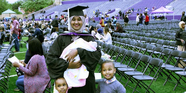 The 26-year-old woman accepted her master’s diploma just hours after welcoming her third child, a baby girl.