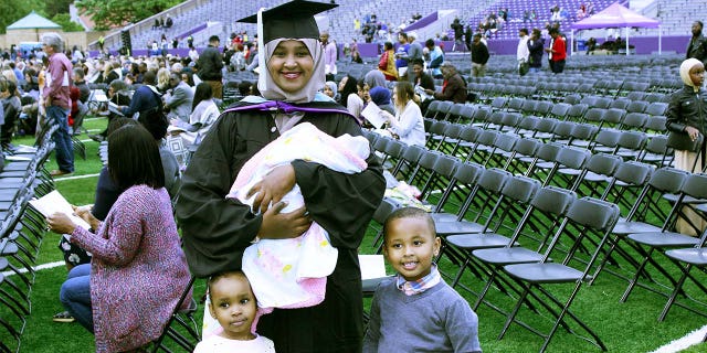 The 26-year-old woman accepted her master’s diploma just hours after welcoming her third child, a baby girl.