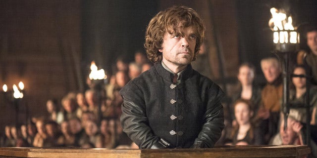 Tyrion Lannister (Peter Dinklage) in the dock on 'Game of Thrones' (Courtesy HBO)