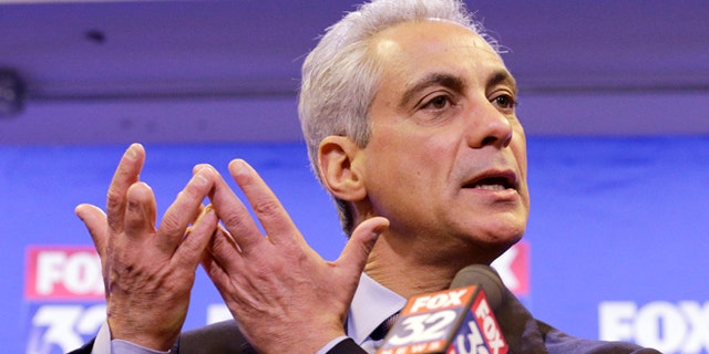 FILE - In this March 26, 2015, file photo, Chicago Mayor Rahm Emanuel responds to a reporter's question after the second of three televised debates against Cook County Commissioner and Chicago mayoral candidate Jesus Garcia, ahead of next month's runoff election in Chicago. A few short years ago, violence on Chicago streets thrust a recently elected mayor into the national spotlight as shootouts in some of the citys most troubled neighborhoods fueled nearly constant bloodshed. Emanuel spent nearly $200 million over two years to flood those streets with police working overtime. Since then, the citys overall violence has declined, but the number of slayings in some minority neighborhoods actually jumped. (AP Photo/Nam Y. Huh, File)