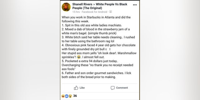 Photos of the post began circulating on Twitter, with people calling the attacks “racist” and urging people to avoid all Atlanta Starbucks locations.