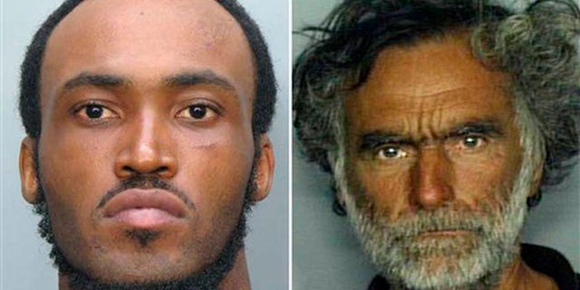 May 26, 2012: This combo made with undated photos made available by the Miami-Dade Police Dept. shows Rudy Eugene, 31, left, who police shot and killed as he ate the face of Ronald Poppo, 65, right, during a horrific attack in the shadow of the Miami Herald's headquarters.