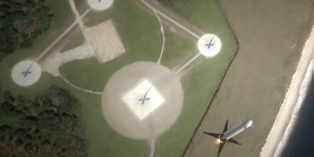 SpaceX is developing reusable Falcon 9 rockets to make spaceflight more affordable. The company plans to land the first stage of its Falcon 9 rockets (shown in this animation still) at its Landing Site 1 at the Cape Canaveral Air Force Station