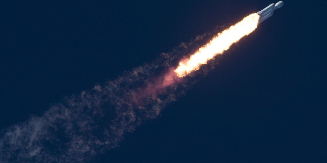 The Falcon Heavy in flight on Feb. 6, 2018.