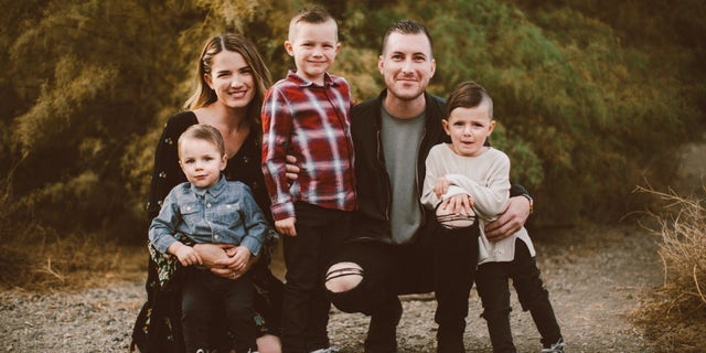 Kayla Stoecklein is seen with her late husband, Andrew Stoecklein, and their three children.