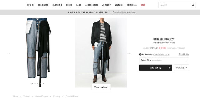 Parisian streetwear brand Ben Taverniti Unravel Project is now selling high-end slacks billed as “inside-out effect jeans.”