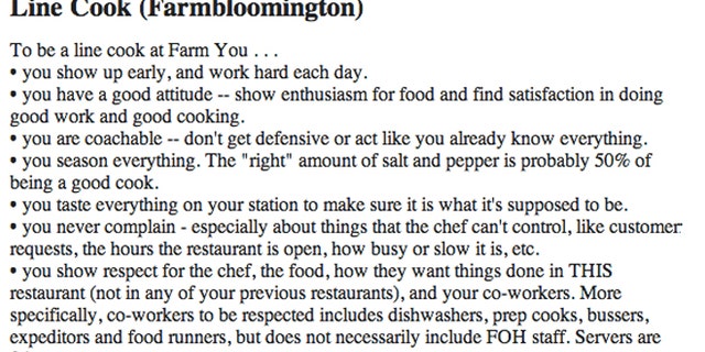 Line cook job posting from FARMBloomington posted on Craigslist.